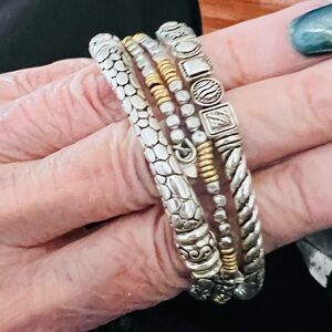 Silver & Gold Tone Multi-Row Beaded Bracelet Stretch.